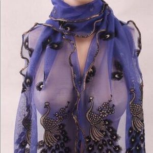 New blue chiffon peacock wrap/shawl/scarf.